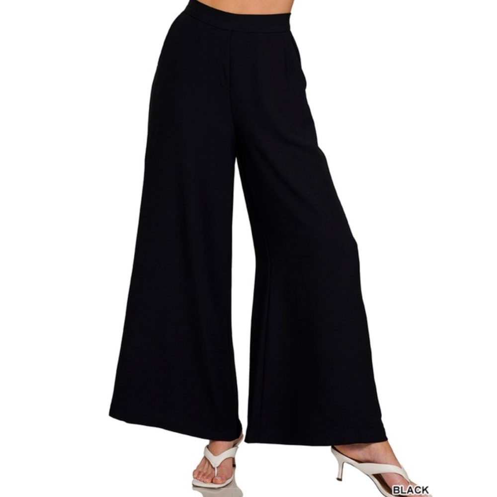 698 • Black Wide Leg Cool Draped Trousers - Picture 3 of 3